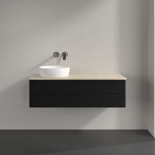 Obrázek VILLEROY BOCH Antao Vanity unit, 2 pull-out compartments, 1200 x 360 x 500 mm, Front with grain texture, Black Matt Lacquer / Botticino #K22113PD