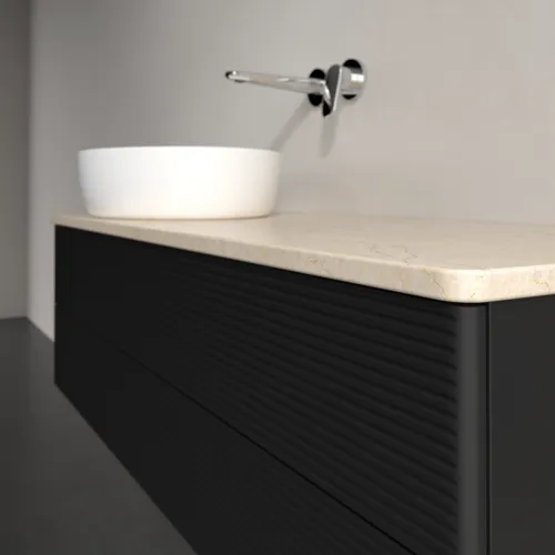 Obrázek VILLEROY BOCH Antao Vanity unit, 2 pull-out compartments, 1200 x 360 x 500 mm, Front with grain texture, Black Matt Lacquer / Botticino #K22113PD