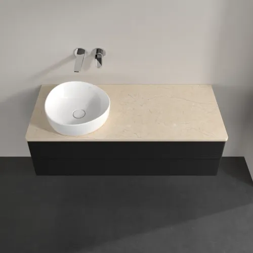 Obrázek VILLEROY BOCH Antao Vanity unit, 2 pull-out compartments, 1200 x 360 x 500 mm, Front with grain texture, Black Matt Lacquer / Botticino #K22113PD