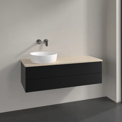Obrázek VILLEROY BOCH Antao Vanity unit, 2 pull-out compartments, 1200 x 360 x 500 mm, Front with grain texture, Black Matt Lacquer / Botticino #K22113PD