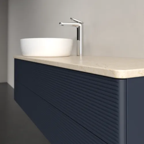 VILLEROY BOCH Antao Waschbeckenunterschrank, 2 Auszüge, 1200 x 360 x 500 mm, Front mit Struktur, Midnight Blue Matt Lacquer / Botticino #K22153HG, Bild 5