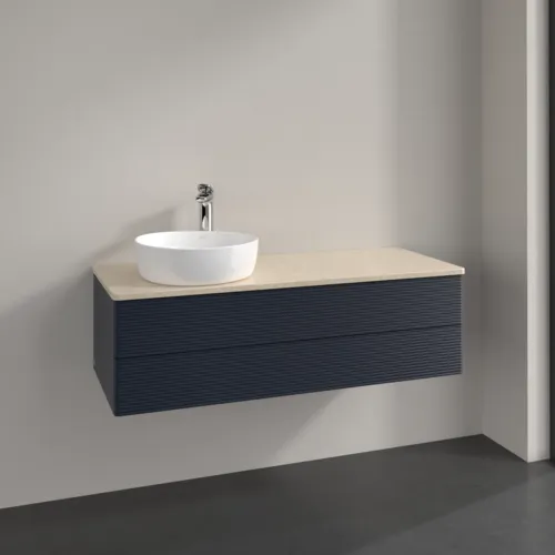 VILLEROY BOCH Antao Waschbeckenunterschrank, 2 Auszüge, 1200 x 360 x 500 mm, Front mit Struktur, Midnight Blue Matt Lacquer / Botticino #K22153HG, Bild 2
