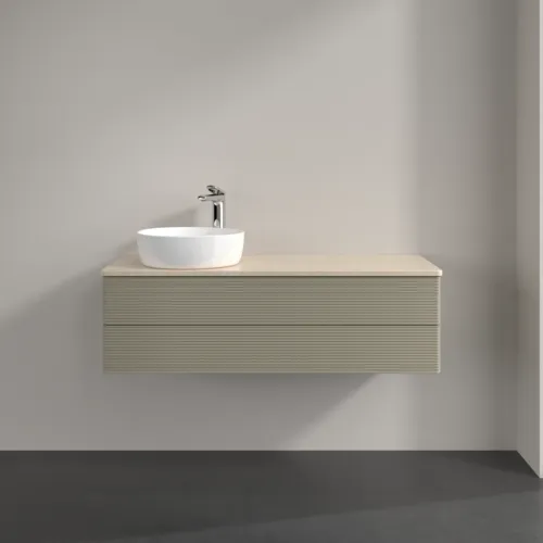Bild von VILLEROY BOCH Antao Waschbeckenunterschrank, 2 Auszüge, 1200 x 360 x 500 mm, Front mit Struktur, Stone Grey Matt Lacquer / Botticino #K22153HK