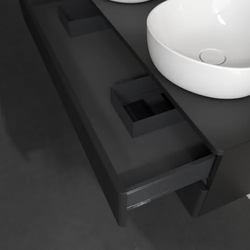 Bild von VILLEROY BOCH Antao Waschbeckenunterschrank, 2 Auszüge, 1200 x 360 x 500 mm, Front mit Struktur, Black Matt Lacquer / Black Matt Lacquer #K24110PD