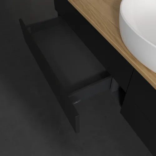Bild von VILLEROY BOCH Antao Waschbeckenunterschrank, 4 Auszüge, 1600 x 360 x 500 mm, Front ohne Struktur, Black Matt Lacquer / Honey Oak #K25011PD