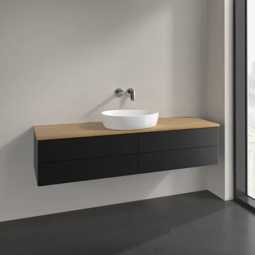 Bild von VILLEROY BOCH Antao Waschbeckenunterschrank, 4 Auszüge, 1600 x 360 x 500 mm, Front ohne Struktur, Black Matt Lacquer / Honey Oak #K25011PD