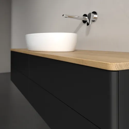 Bild von VILLEROY BOCH Antao Waschbeckenunterschrank, 4 Auszüge, 1600 x 360 x 500 mm, Front ohne Struktur, Black Matt Lacquer / Honey Oak #K25011PD