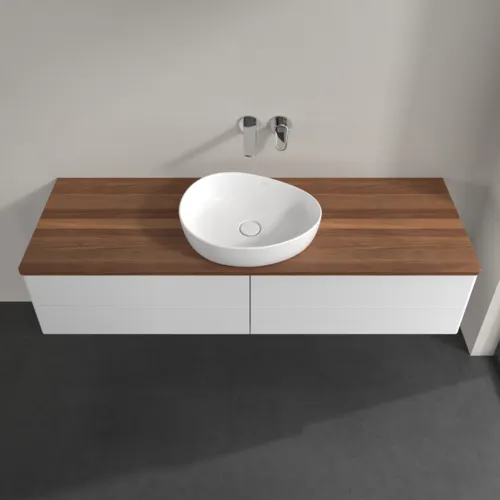 Bild von VILLEROY BOCH Antao Waschbeckenunterschrank, 4 Auszüge, 1600 x 360 x 500 mm, Front ohne Struktur, Glossy White Lacquer / Warm Walnut #K25012GF
