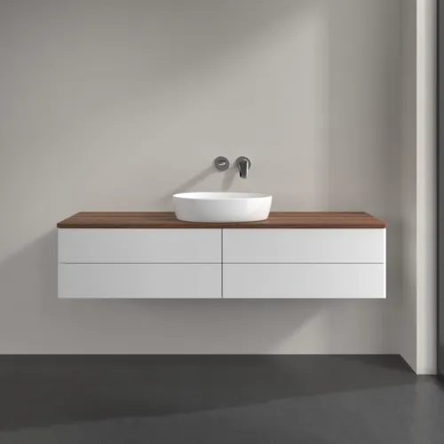 Bild von VILLEROY BOCH Antao Waschbeckenunterschrank, 4 Auszüge, 1600 x 360 x 500 mm, Front ohne Struktur, Glossy White Lacquer / Warm Walnut #K25012GF