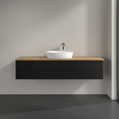 Bild von VILLEROY BOCH Antao Waschbeckenunterschrank, 4 Auszüge, 1600 x 360 x 500 mm, Front ohne Struktur, Black Matt Lacquer / Honey Oak #K25051PD