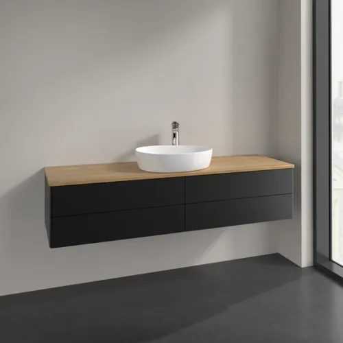 Bild von VILLEROY BOCH Antao Waschbeckenunterschrank, 4 Auszüge, 1600 x 360 x 500 mm, Front ohne Struktur, Black Matt Lacquer / Honey Oak #K25051PD