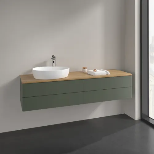 Bild von VILLEROY BOCH Antao Waschbeckenunterschrank, 4 Auszüge, 1600 x 360 x 500 mm, Front ohne Struktur, Leaf Green Matt Lacquer / Honey Oak #K26051HL