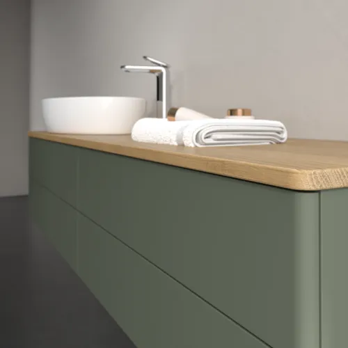Bild von VILLEROY BOCH Antao Waschbeckenunterschrank, 4 Auszüge, 1600 x 360 x 500 mm, Front ohne Struktur, Leaf Green Matt Lacquer / Honey Oak #K26051HL