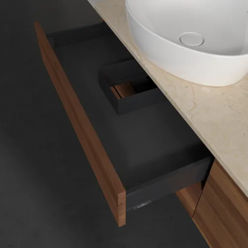 Bild von VILLEROY BOCH Antao Waschbeckenunterschrank, 4 Auszüge, 1600 x 360 x 500 mm, Front ohne Struktur, Warm Walnut / Botticino #K26013HM