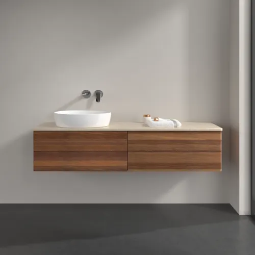 Bild von VILLEROY BOCH Antao Waschbeckenunterschrank, 4 Auszüge, 1600 x 360 x 500 mm, Front ohne Struktur, Warm Walnut / Botticino #K26013HM