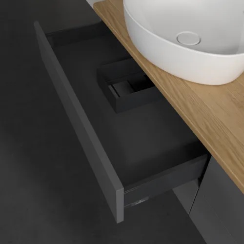 Obrázek VILLEROY BOCH Antao Vanity unit, 4 pull-out compartments, 1600 x 360 x 500 mm, Front without structure, Anthracite Matt Lacquer / Honey Oak #K26051GK