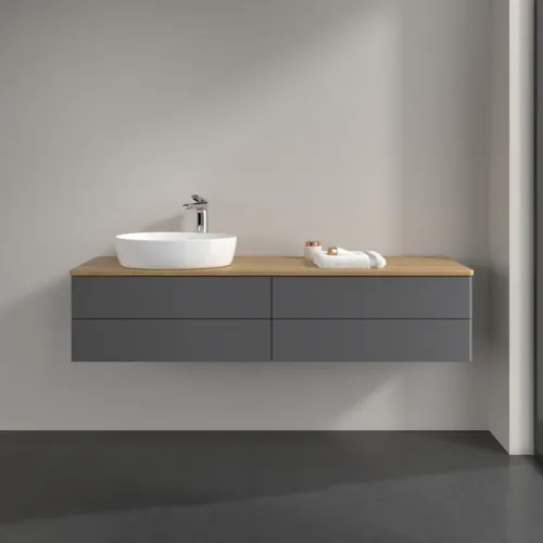 Obrázek VILLEROY BOCH Antao Vanity unit, 4 pull-out compartments, 1600 x 360 x 500 mm, Front without structure, Anthracite Matt Lacquer / Honey Oak #K26051GK