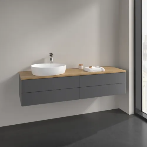 Obrázek VILLEROY BOCH Antao Vanity unit, 4 pull-out compartments, 1600 x 360 x 500 mm, Front without structure, Anthracite Matt Lacquer / Honey Oak #K26051GK
