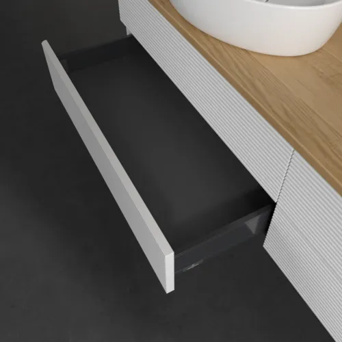 Bild von VILLEROY BOCH Antao Waschbeckenunterschrank, 4 Auszüge, 1600 x 360 x 500 mm, Front mit Struktur, Glossy White Lacquer / Honey Oak #K26111GF