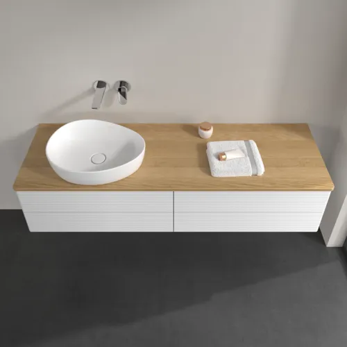 Bild von VILLEROY BOCH Antao Waschbeckenunterschrank, 4 Auszüge, 1600 x 360 x 500 mm, Front mit Struktur, Glossy White Lacquer / Honey Oak #K26111GF