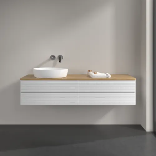 Bild von VILLEROY BOCH Antao Waschbeckenunterschrank, 4 Auszüge, 1600 x 360 x 500 mm, Front mit Struktur, Glossy White Lacquer / Honey Oak #K26111GF