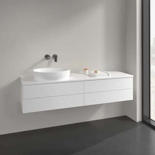 Picture of VILLEROY BOCH Antao Vanity unit, 4 pull-out compartments, 1600 x 360 x 500 mm, Front with grain texture, White Matt Lacquer / White Matt Lacquer #K26110MT