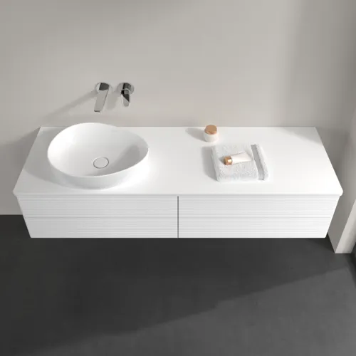Picture of VILLEROY BOCH Antao Vanity unit, 4 pull-out compartments, 1600 x 360 x 500 mm, Front with grain texture, White Matt Lacquer / White Matt Lacquer #K26110MT