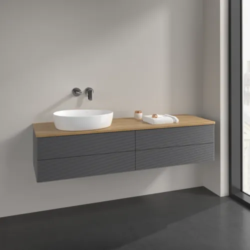 Bild von VILLEROY BOCH Antao Waschbeckenunterschrank, 4 Auszüge, 1600 x 360 x 500 mm, Front mit Struktur, Anthracite Matt Lacquer / Honey Oak #K26111GK
