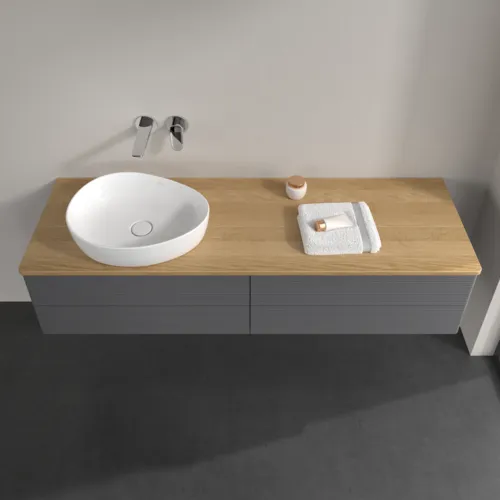 Bild von VILLEROY BOCH Antao Waschbeckenunterschrank, 4 Auszüge, 1600 x 360 x 500 mm, Front mit Struktur, Anthracite Matt Lacquer / Honey Oak #K26111GK
