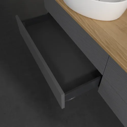 Bild von VILLEROY BOCH Antao Waschbeckenunterschrank, 4 Auszüge, 1600 x 360 x 500 mm, Front mit Struktur, Anthracite Matt Lacquer / Honey Oak #K26111GK