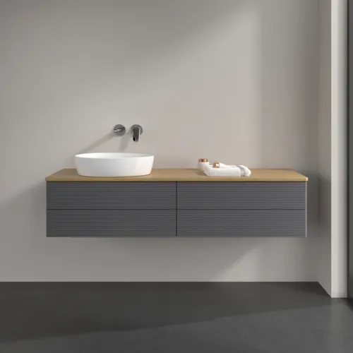 Bild von VILLEROY BOCH Antao Waschbeckenunterschrank, 4 Auszüge, 1600 x 360 x 500 mm, Front mit Struktur, Anthracite Matt Lacquer / Honey Oak #K26111GK