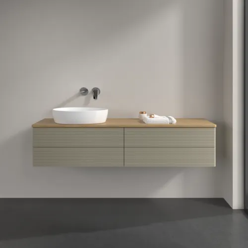 Bild von VILLEROY BOCH Antao Waschbeckenunterschrank, 4 Auszüge, 1600 x 360 x 500 mm, Front mit Struktur, Stone Grey Matt Lacquer / Honey Oak #K26111HK
