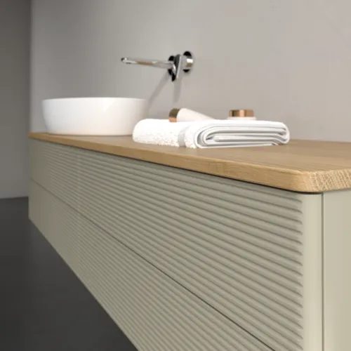 Bild von VILLEROY BOCH Antao Waschbeckenunterschrank, 4 Auszüge, 1600 x 360 x 500 mm, Front mit Struktur, Stone Grey Matt Lacquer / Honey Oak #K26111HK