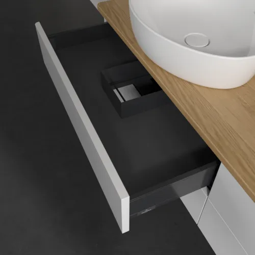 Bild von VILLEROY BOCH Antao Waschbeckenunterschrank, 4 Auszüge, 1600 x 360 x 500 mm, Front ohne Struktur, Glossy White Lacquer / Honey Oak #K26011GF
