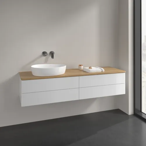 Bild von VILLEROY BOCH Antao Waschbeckenunterschrank, 4 Auszüge, 1600 x 360 x 500 mm, Front ohne Struktur, Glossy White Lacquer / Honey Oak #K26011GF