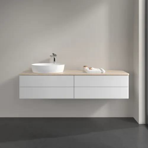 Bild von VILLEROY BOCH Antao Waschbeckenunterschrank, 4 Auszüge, 1600 x 360 x 500 mm, Front ohne Struktur, Glossy White Lacquer / Botticino #K26053GF