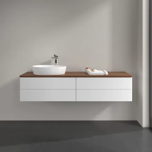 Bild von VILLEROY BOCH Antao Waschbeckenunterschrank, 4 Auszüge, 1600 x 360 x 500 mm, Front ohne Struktur, White Matt Lacquer / Warm Walnut #K26052MT