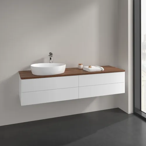 Bild von VILLEROY BOCH Antao Waschbeckenunterschrank, 4 Auszüge, 1600 x 360 x 500 mm, Front ohne Struktur, White Matt Lacquer / Warm Walnut #K26052MT