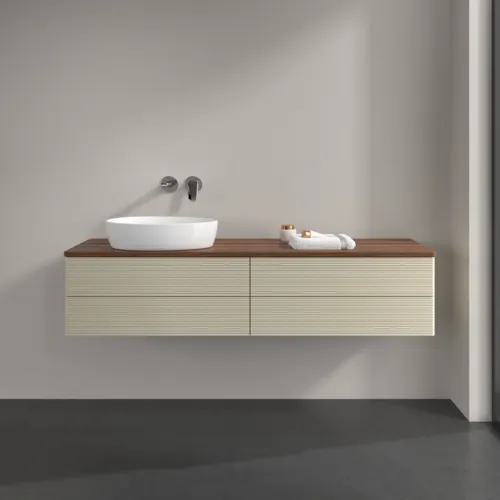 Bild von VILLEROY BOCH Antao Waschbeckenunterschrank, 4 Auszüge, 1600 x 360 x 500 mm, Front mit Struktur, Silk Grey Matt Lacquer / Warm Walnut #K26112HJ