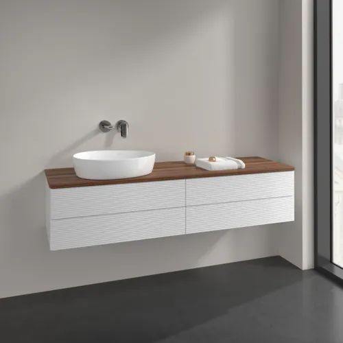 VILLEROY BOCH Antao Waschbeckenunterschrank, 4 Auszüge, 1600 x 360 x 500 mm, Front mit Struktur, Glossy White Lacquer / Warm Walnut #K26112GF, Bild 2