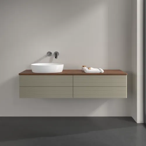 Bild von VILLEROY BOCH Antao Waschbeckenunterschrank, 4 Auszüge, 1600 x 360 x 500 mm, Front mit Struktur, Stone Grey Matt Lacquer / Warm Walnut #K26112HK