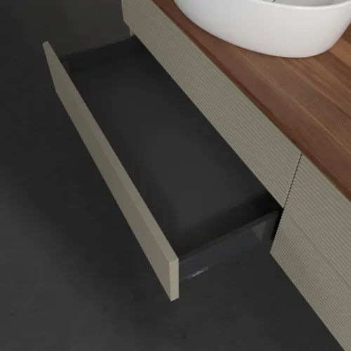 Bild von VILLEROY BOCH Antao Waschbeckenunterschrank, 4 Auszüge, 1600 x 360 x 500 mm, Front mit Struktur, Stone Grey Matt Lacquer / Warm Walnut #K26112HK