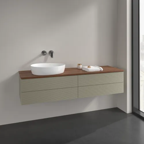 Bild von VILLEROY BOCH Antao Waschbeckenunterschrank, 4 Auszüge, 1600 x 360 x 500 mm, Front mit Struktur, Stone Grey Matt Lacquer / Warm Walnut #K26112HK
