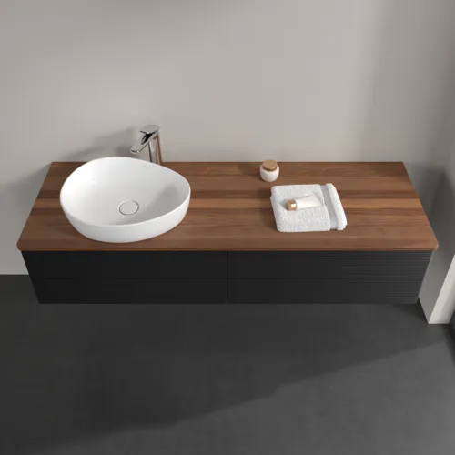 Bild von VILLEROY BOCH Antao Waschbeckenunterschrank, 4 Auszüge, 1600 x 360 x 500 mm, Front mit Struktur, Black Matt Lacquer / Warm Walnut #K26152PD