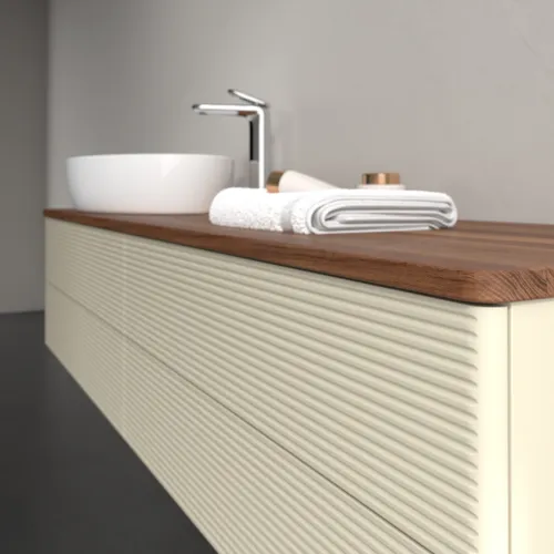 Bild von VILLEROY BOCH Antao Waschbeckenunterschrank, 4 Auszüge, 1600 x 360 x 500 mm, Front mit Struktur, Silk Grey Matt Lacquer / Warm Walnut #K26152HJ
