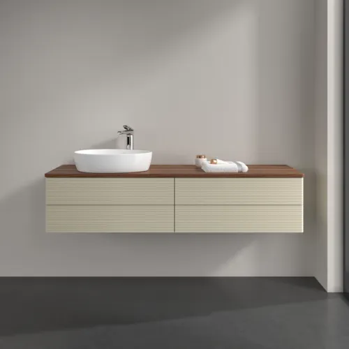 Bild von VILLEROY BOCH Antao Waschbeckenunterschrank, 4 Auszüge, 1600 x 360 x 500 mm, Front mit Struktur, Silk Grey Matt Lacquer / Warm Walnut #K26152HJ