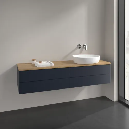 Bild von VILLEROY BOCH Antao Waschbeckenunterschrank, 4 Auszüge, 1600 x 360 x 500 mm, Front ohne Struktur, Midnight Blue Matt Lacquer / Honey Oak #K27011HG