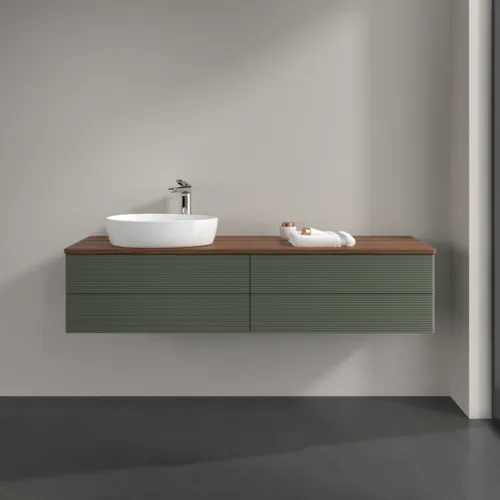 Obrázek VILLEROY BOCH Antao Vanity unit, 4 pull-out compartments, 1600 x 360 x 500 mm, Front with grain texture, Leaf Green Matt Lacquer / Warm Walnut #K26152HL