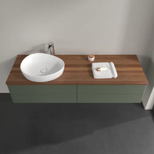 Obrázek VILLEROY BOCH Antao Vanity unit, 4 pull-out compartments, 1600 x 360 x 500 mm, Front with grain texture, Leaf Green Matt Lacquer / Warm Walnut #K26152HL