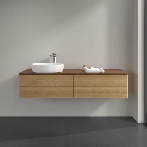 Picture of VILLEROY BOCH Antao Vanity unit, 4 pull-out compartments, 1600 x 360 x 500 mm, Front with grain texture, Honey Oak / Warm Walnut #K26152HN